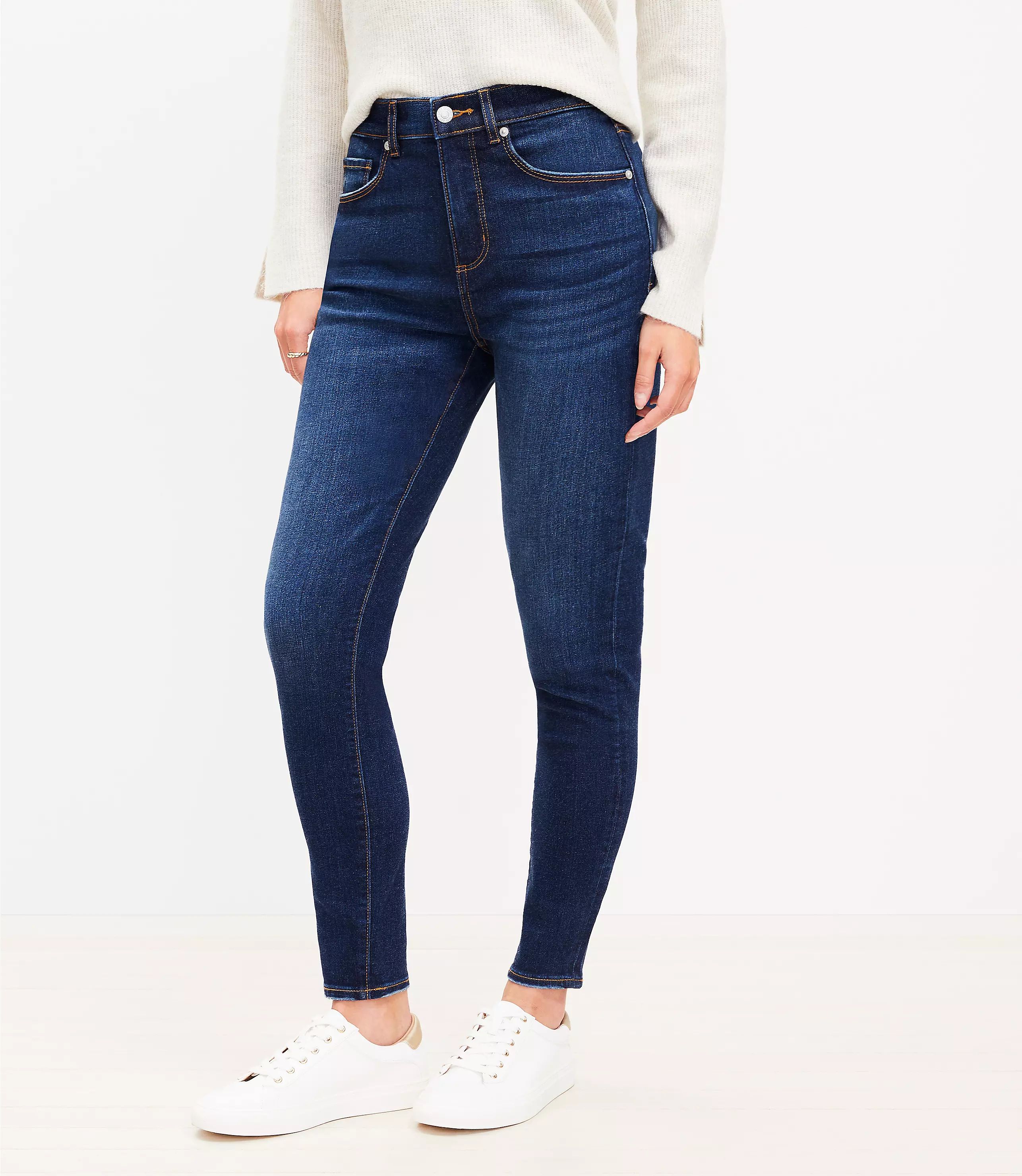 Curvy High Rise Skinny Jeans in Vintage Dark Wash | LOFT