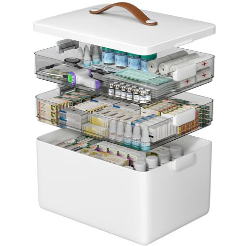 CTIME 3-Tier Medicine Organizer - Portable Medicine Cabinet with Leather Handle, Empty First Aid Kit for Home | Amazon (US)