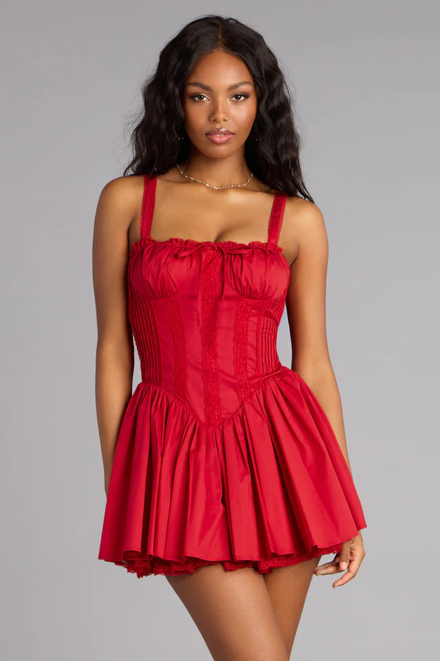 Sweetheart Lace-Up Corset Skater Dress | Windsor Stores