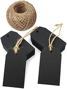 Black Gift Tags,100 Pcs Kraft Paper Gift Tags with String,Craft Hang Tags with Natural Jute Twine | Amazon (US)