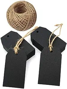Black Gift Tags,100 Pcs Kraft Paper Gift Tags with String,Craft Hang Tags with Natural Jute Twine | Amazon (US)