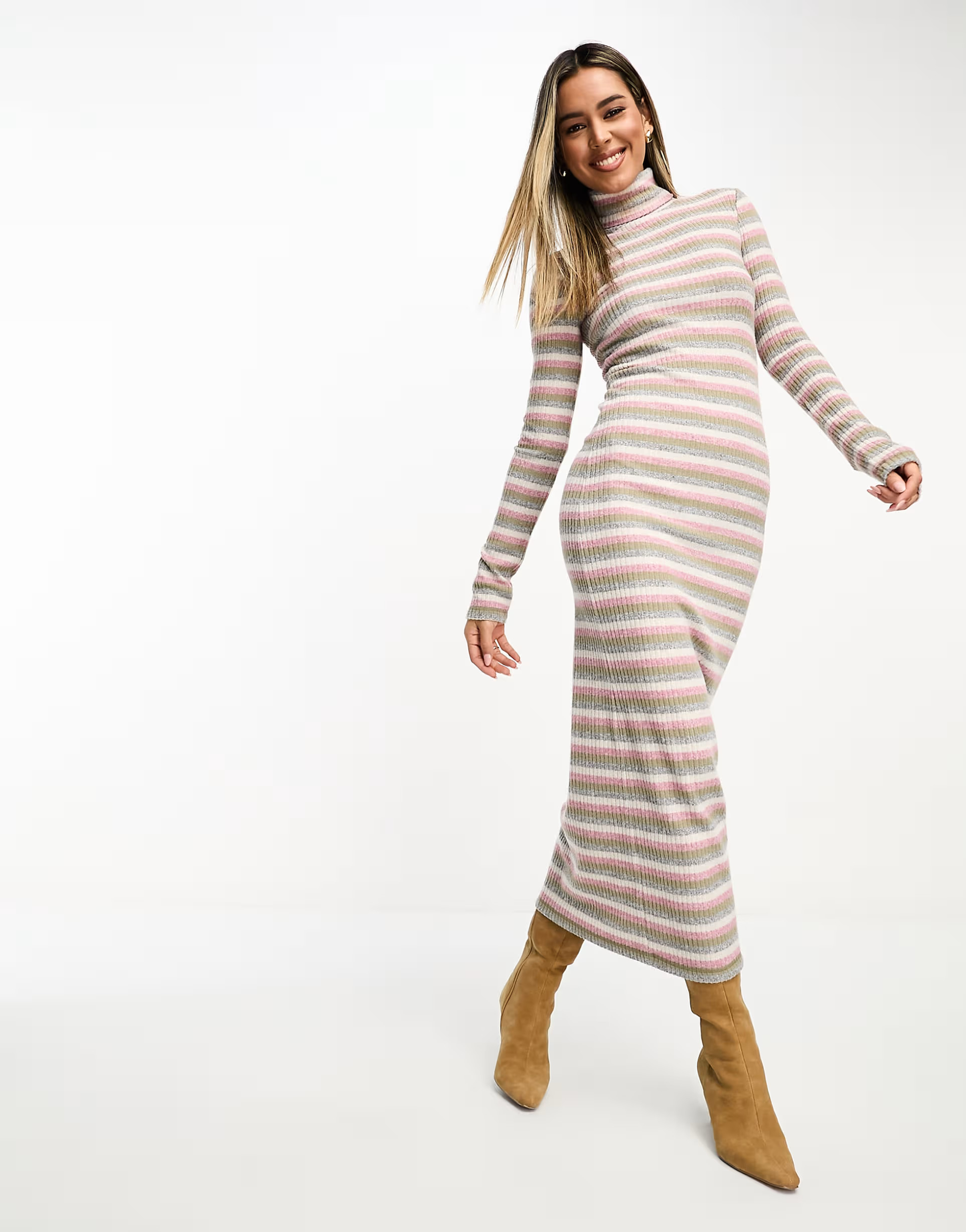 ASOS DESIGN midi roll neck dress in supersoft stripe | ASOS (Global)
