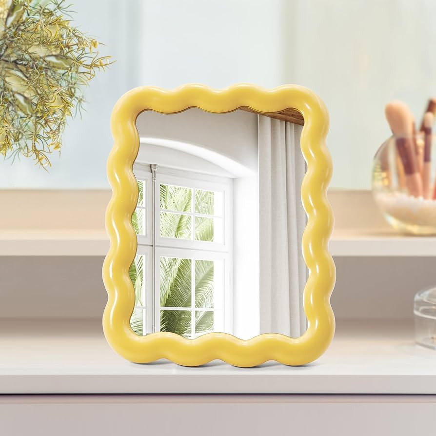 Cute Wave-Shaped Desk Vanity Makeup Mirror, Portable Folding Travel Make Up Mirror for Standing/H... | Amazon (US)