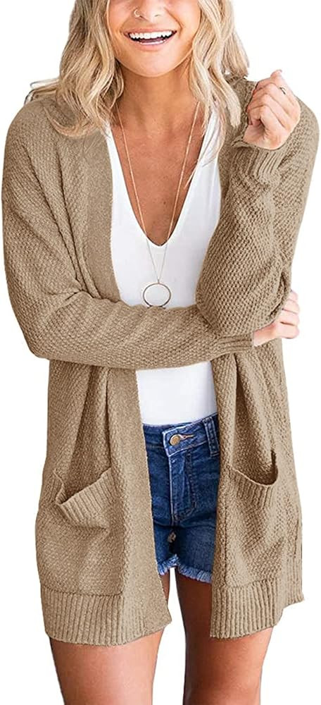 MEROKEETY Women's 2024 Long Sleeve Waffle Knit Cardigan Open Front Cozy Sweater Coat with Pockets | Amazon (US)