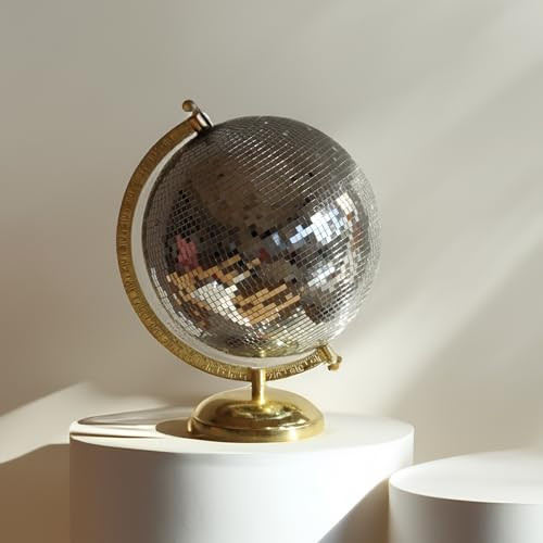 Disco Globe Home Decor Silver 5mm Tiles with Gold Base Fully Functional Apartment Savy Unique and Retro | Amazon (US)