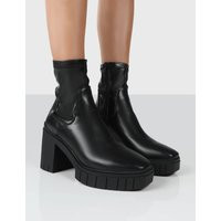 OBSTACLE BLACK CHUNKY HEELED ANKLE BOOTS - US 10 | Public Desire (US & CA)