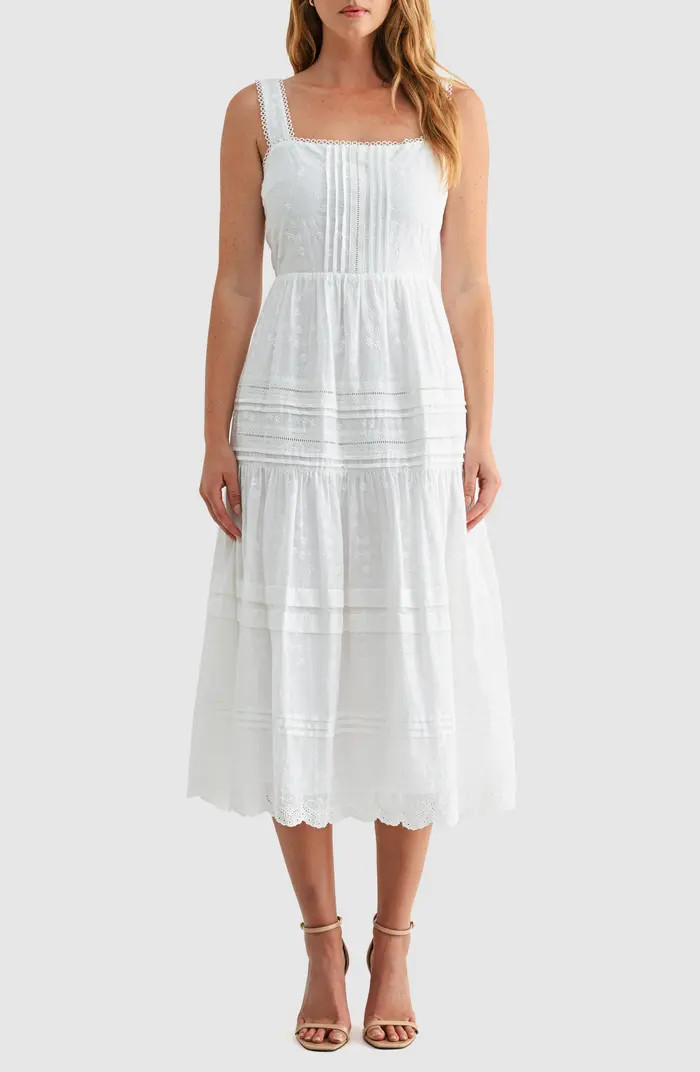Mila Mae Embroidered Cotton Fit & Flare Midi Sundress | Nordstrom | Nordstrom