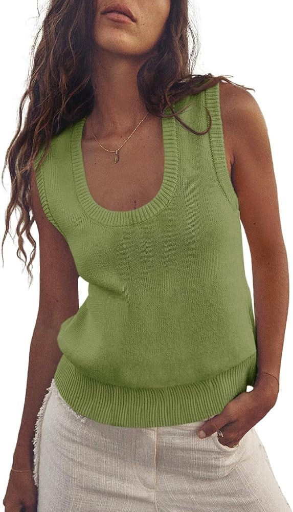 Saodimallsu Womens Summer Sweater Vest Sleeveless Ribbed Knit Tank Tops Going Out Casual Basic Sc... | Amazon (US)
