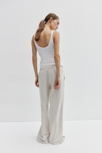 Linen-blend Pants - Light beige/striped - Ladies | H&M US | H&M (US + CA)