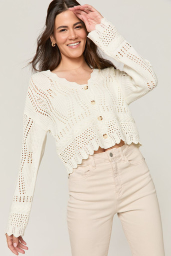 Ella Pointelle Button Front Cardigan | Francesca's