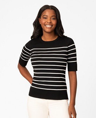 Women's Striped Crew-Neck Elbow-Sleeve Sweater | Macy's