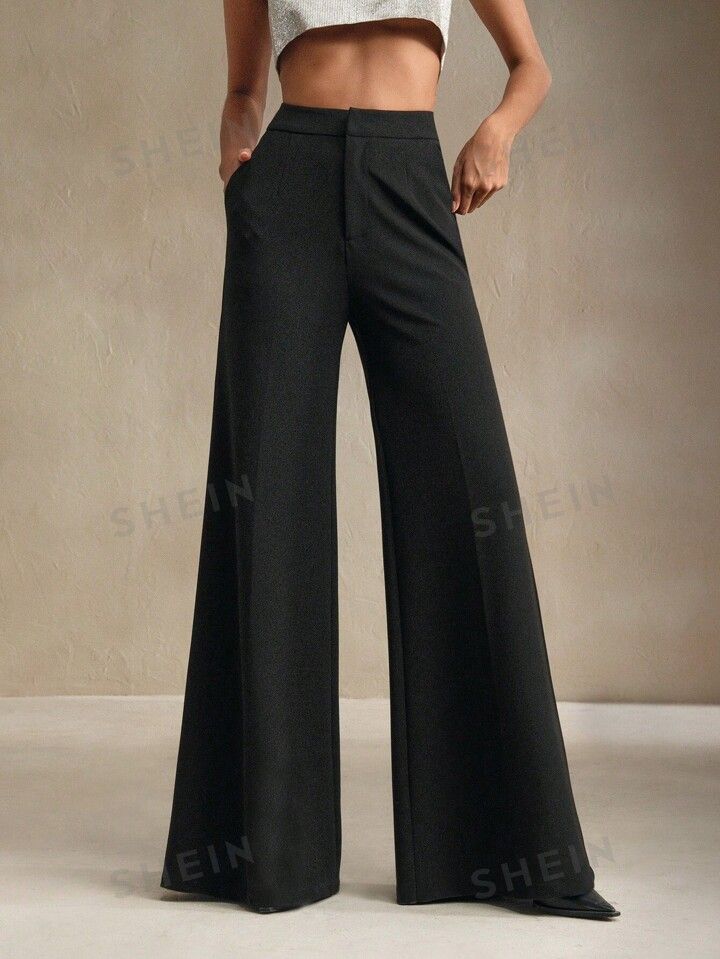 Anewsta Women Urban High-End Solid Color Wide Leg Pants | SHEIN