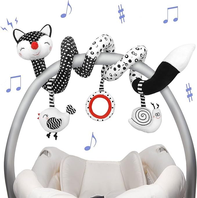 Euyecety Baby Spiral Plush Toys, Black White Stroller Toy Stretch & Spiral Activity Toy Car Seat ... | Amazon (US)