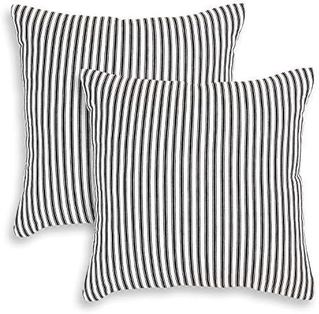 Cackleberry Home Black and White Ticking Stripe Woven Cotton Decorative Square Throw Pillow Case ... | Amazon (US)