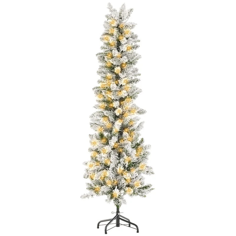 Gianna 6ft Snow Flocked Pencil Christmas Tree, Prelighted Artificial Slim Christmas Trees with 25... | Walmart (US)