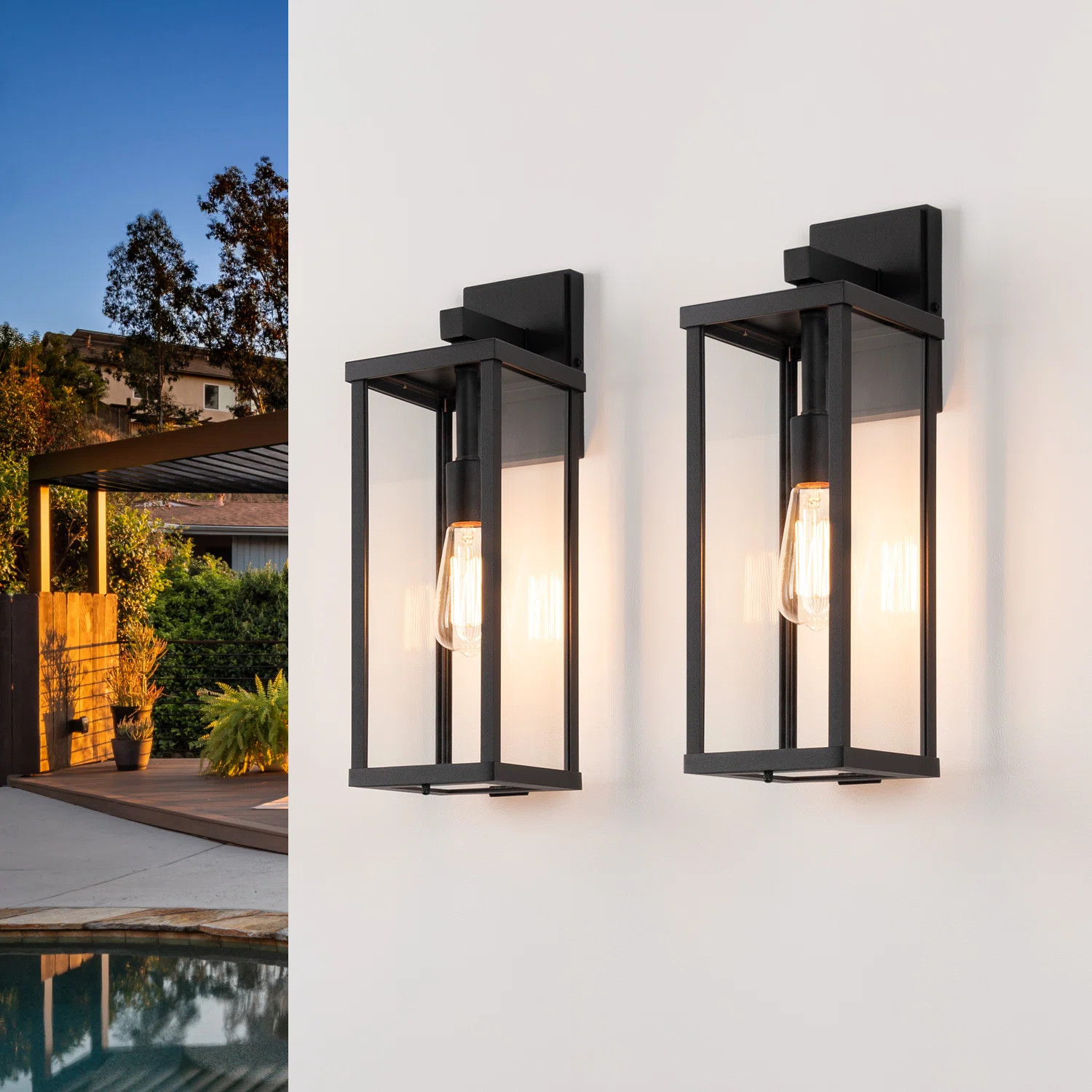 Olar Classic Outdoor Wall Sconce 1 Light Rectangular Metal Frame and Glass Shade Warterproof (Set... | Wayfair North America