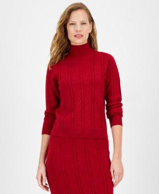 Anne Klein Women's Chevron-Stitch Mock-Neck Sweater  - Macy's | Macy's