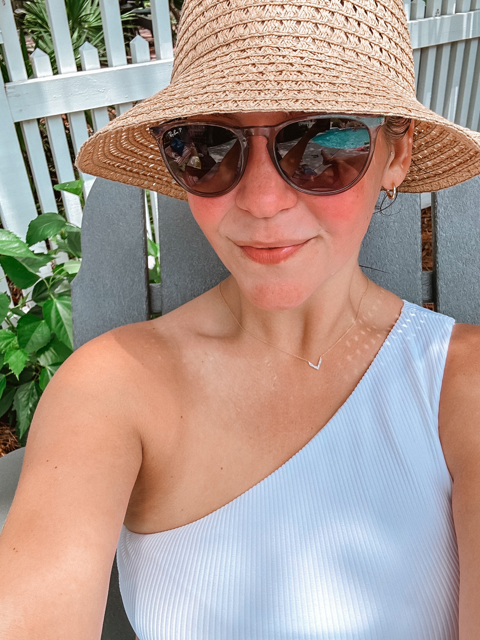 Swim top is true to size. Wearing a medium. 
L/XL in the hat  