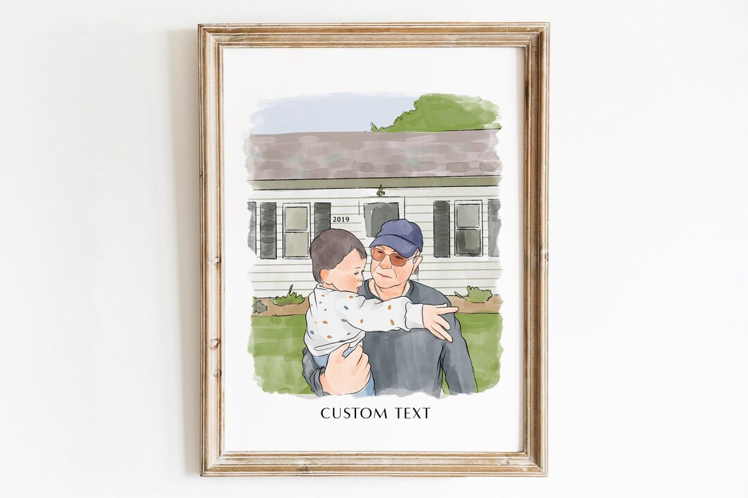 Custom Grandpa Portrait Gift, Grandpa and Kid Portrait From Photo, Fathers Day Gift for Grandpa, ... | Etsy (US)