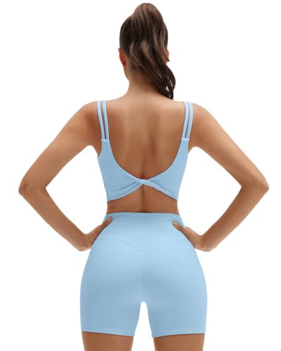SUUKSESS Women 2 Piece Workout Set Twist Back Cami Bike Short(Baby Blue,S) | Amazon (US)