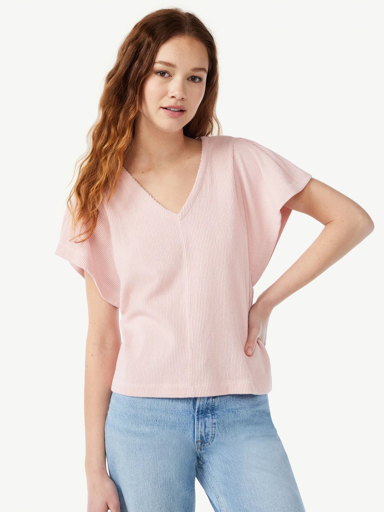 Free Assembly Women's Flounce Sleeve Top - Walmart.com | Walmart (US)