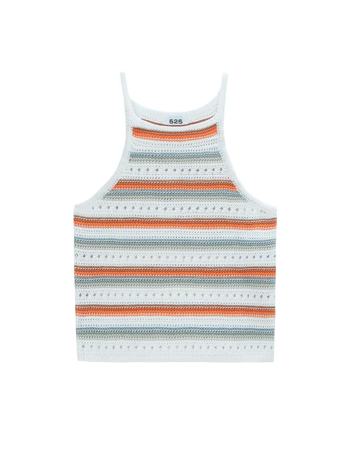 Jinney: Stripe Crochet Halter Tank | 525 America