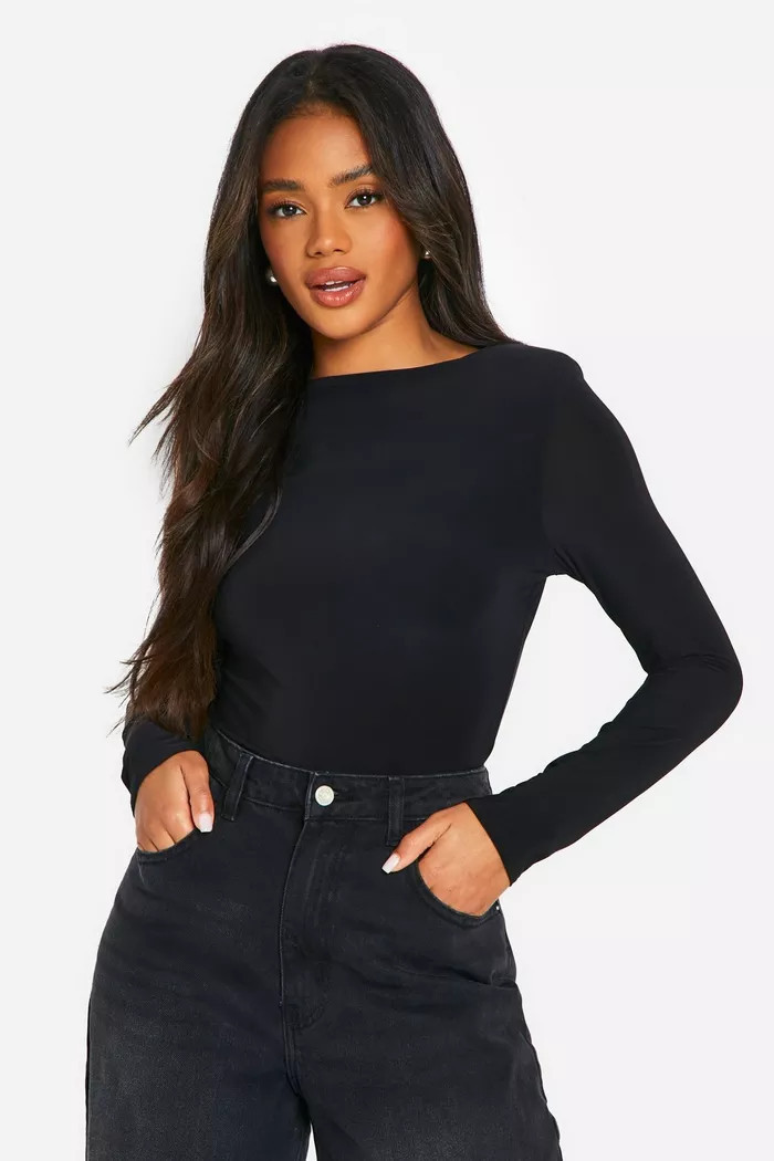 Slinky Shoulder Pad Long Sleeve Top | boohoo (US & Canada)
