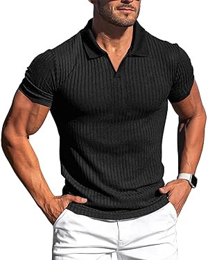 Mens V Neck t Shirts Slim Fit Muscle Polo Shirts for Men Short Sleeve Dry Fit Golf Shirts Casual ... | Amazon (US)