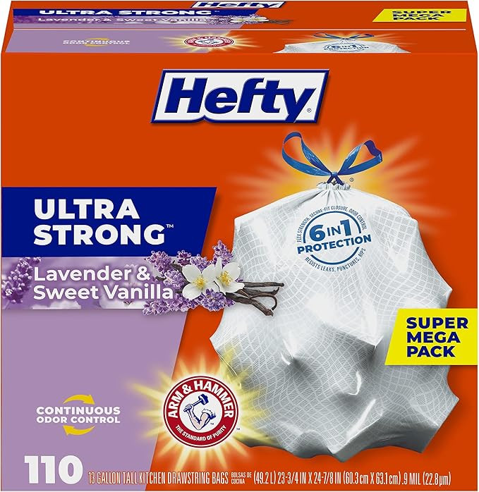 Hefty Ultra Strong 13 Gallon Trash Bags, Tall Kitchen Trash Bags 13 Gallon Size, Drawstring Closu... | Amazon (US)