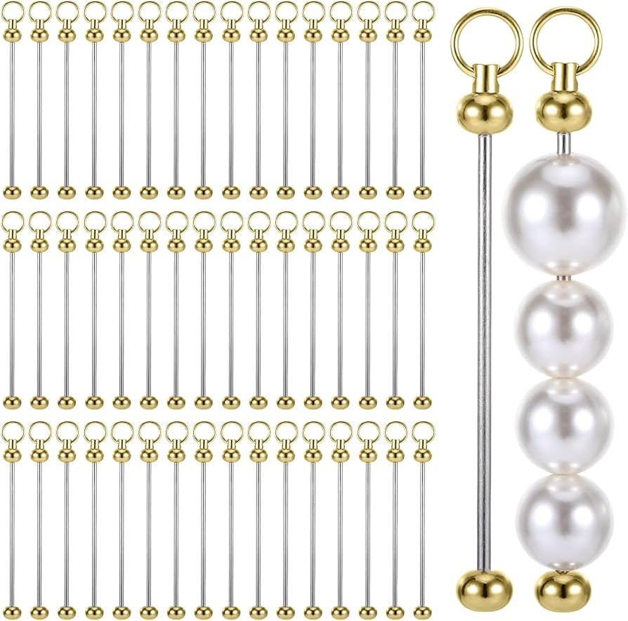 50Pcs Gold Beadable Keychain Bar, Metal Keychain Blanks Beaded Key Chain Making Kit DIY Key Chain... | Amazon (US)