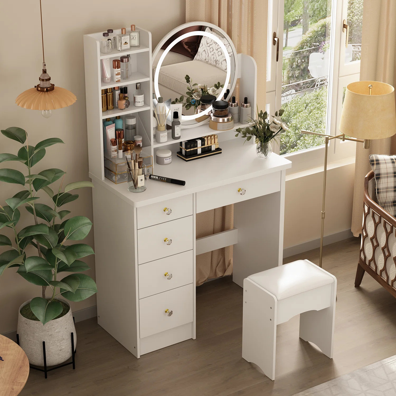 Latitude Run® Veroniza Vanity Set with Stool and Mirror & Reviews | Wayfair | Wayfair North America