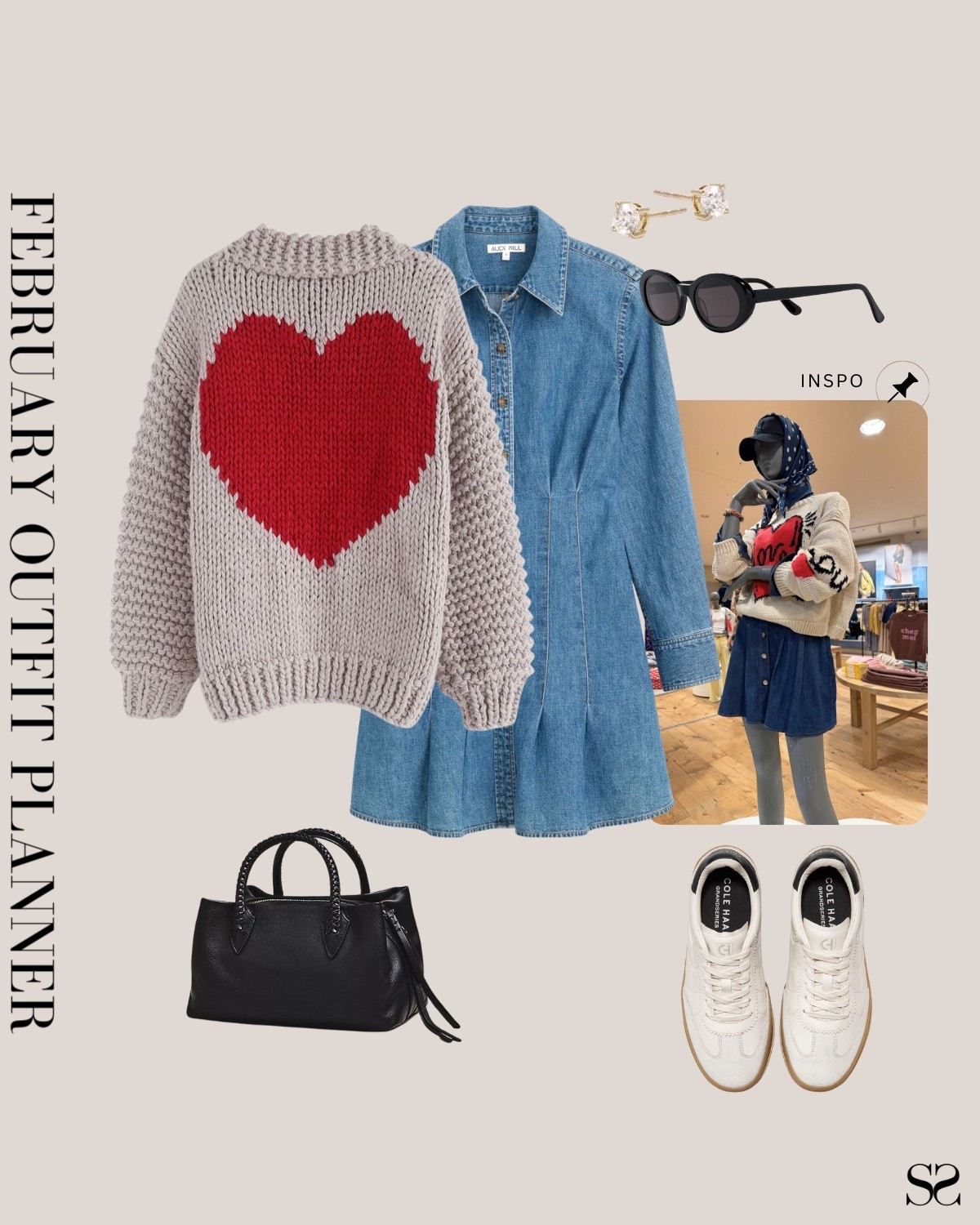 Monthly outfit planner FEBRUARY: Winter outfits | denim dress, heart cardigan sweater, sneakers, handbag

#classicstyle #LTKstyletip #winteroutfit #casualchic #transitionaloufit #valentinesday

Image inspo credit: @Anthropologie 

#LTKgrwm #LTKootd #LTKValentine
