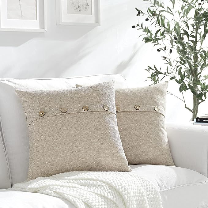 Amazon.com: Set of 2 Biscotti Beige Square Pillow Covers 18 x 18 Farmhouse Linen Pillow Covers wi... | Amazon (US)