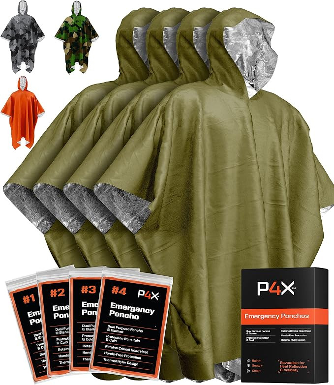 PREPARED4X Emergency Mylar Poncho – Survival Rain Poncho with Hood – Lightweight, Compact, Re... | Amazon (US)