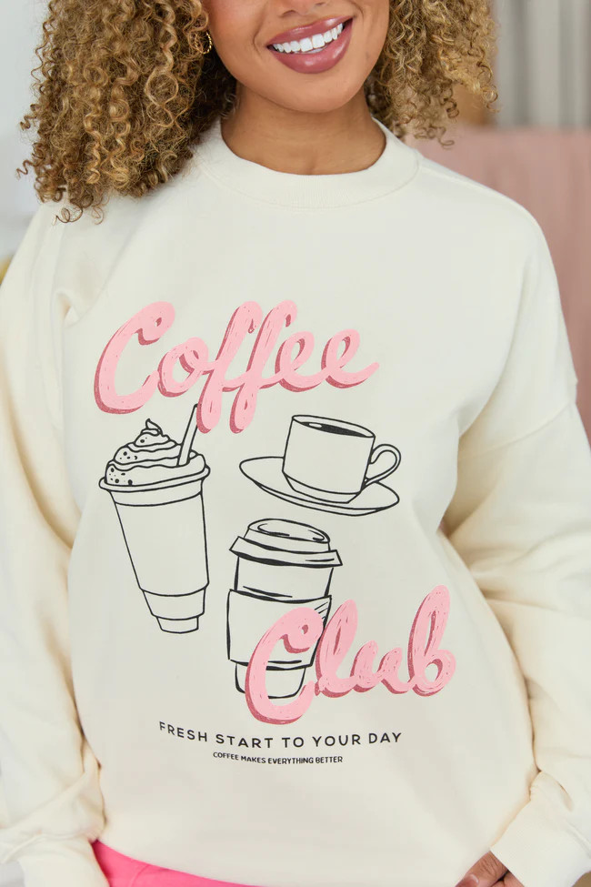 Coffee Club Cream Graphic Sweatshirt SALE | Pink Lily