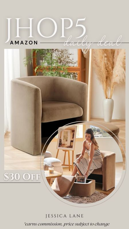 Modern barrel accent chair with matching storage ottoman $30 off coupon. Velvet material, available in two colors.Amazon home, Amazon furniture, barrel accent chair, accent chair, curved furniture, storage ottoman and chair combo, velvet furniture

#LTKhome #LTKsalealert #LTKstyletip