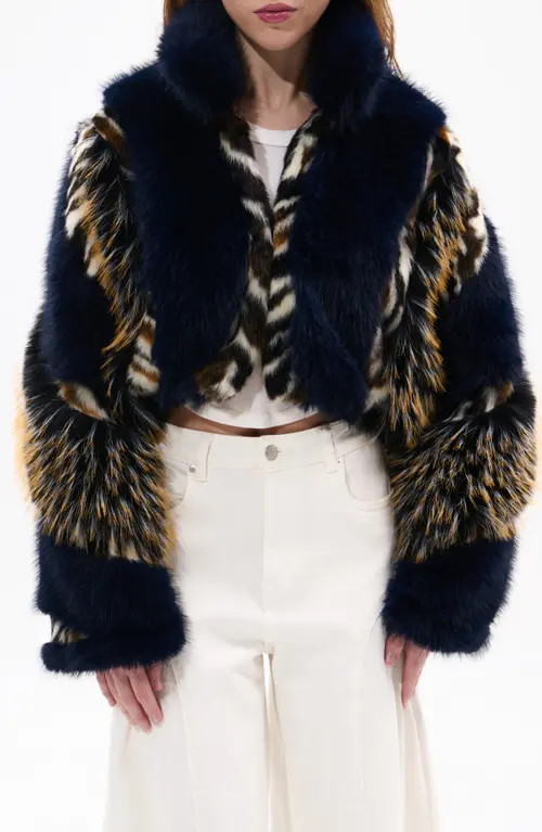 AZALEA WANG Chiara Faux Fur Jacket in Navy-Multi at Nordstrom, Size X-Large | Nordstrom