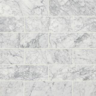 Carrara White Polished Marble Tile 4 in. x 12 in., Floor & Wall (5 sq. ft./Case) | The Home Depot