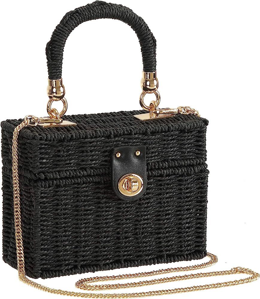IN.RHAN Women's Handbag Square Straw Handmade Rattan Purse Weave Crossbody Bag | Amazon (US)