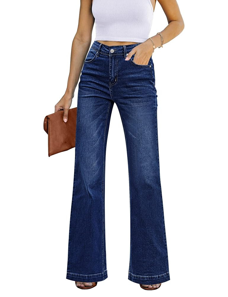 GRAPENT Womens Flare Jeans High Waisted Wide Leg Baggy Jean for Women Stretch Denim Pants | Amazon (US)