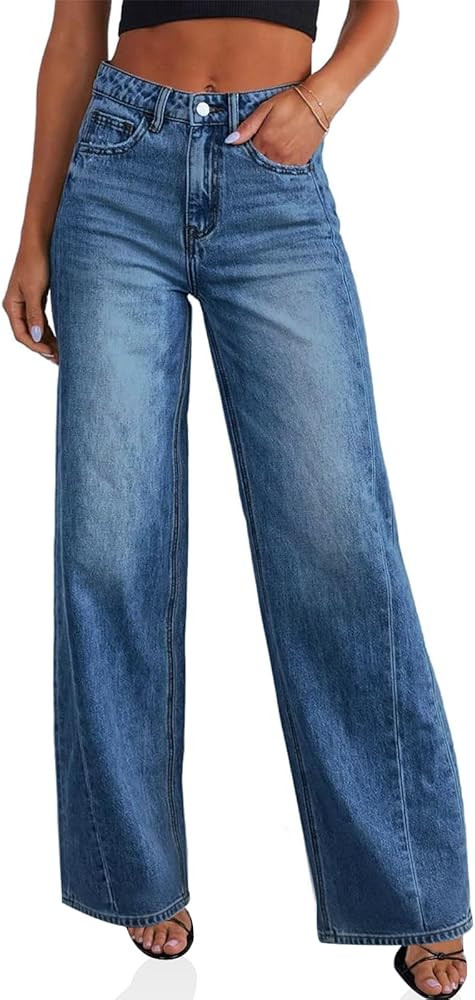 Cicy Bell Womens Wide Leg Jeans High Waisted Boyfriends Baggy Stretchy Denim Pants with Pockets | Amazon (US)