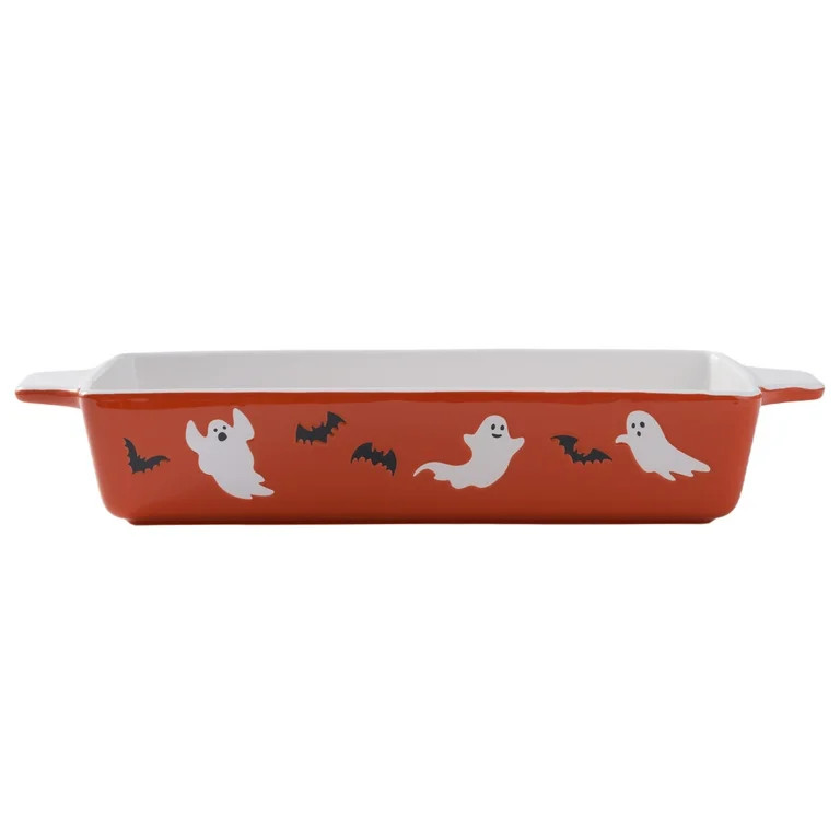 Way To Celebrate 9" x 13" Ghost & Bat Glazed Stoneware Bake & Serve Dish | Walmart (US)
