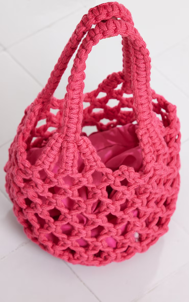 Bright Pink Rounded Knitted Mini Bucket Bag | PrettyLittleThing US