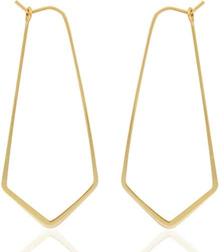 Geometric Chevron Hoop Threader Earrings for Women - Hypoallergenic Lightweight Cutout Thin Wire ... | Amazon (US)
