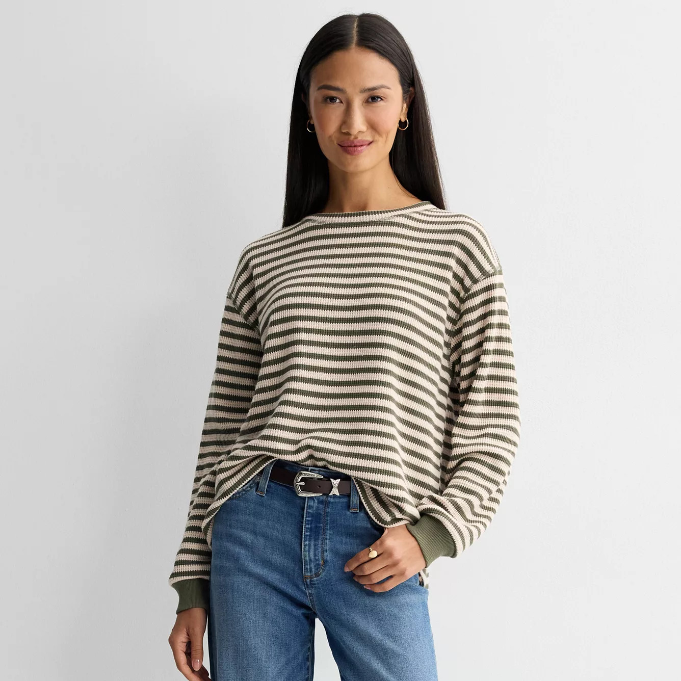 Women's Farmers Market Striped Waffle Long Sleeve BlouseFarmers Market | Kohl's