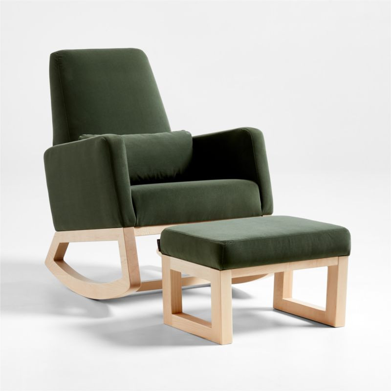 Joya Moss Velvet Nursery Rocker Chair and Ottoman with Maple Bases | Crate & Kids | Crate & Barrel