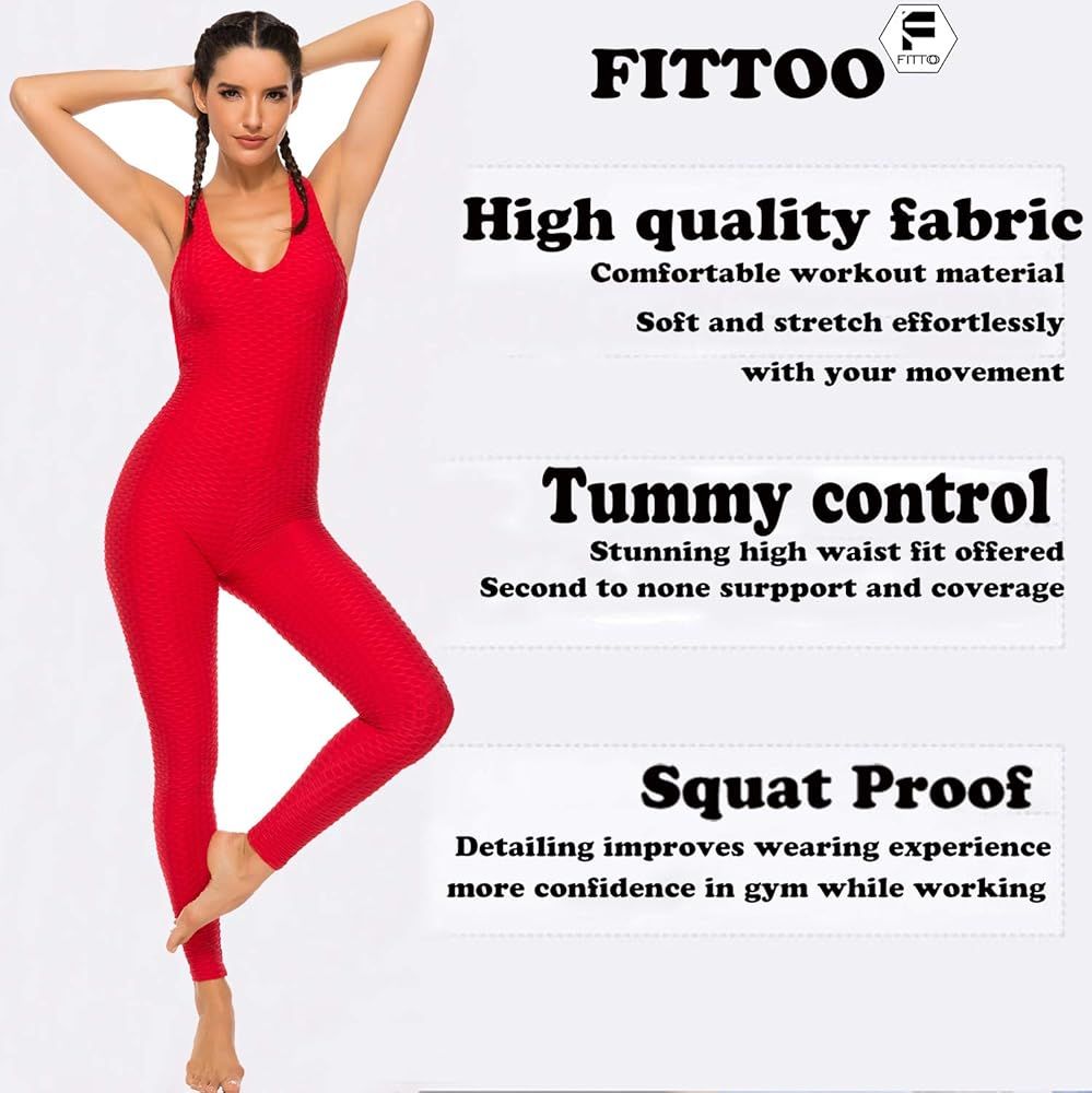 FITTOO Womens Sexy Backless Workout Romper Jumpsuit Textured One Piece Activewear | Amazon (US)