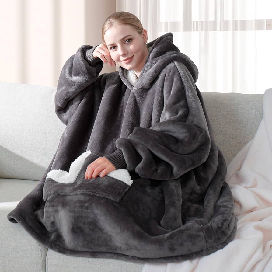 Touchat Wearable Blanket Hoodie, Oversized Sherpa Fleece Sweatshirt Blanket with Giant Hood Pocke... | Amazon (US)