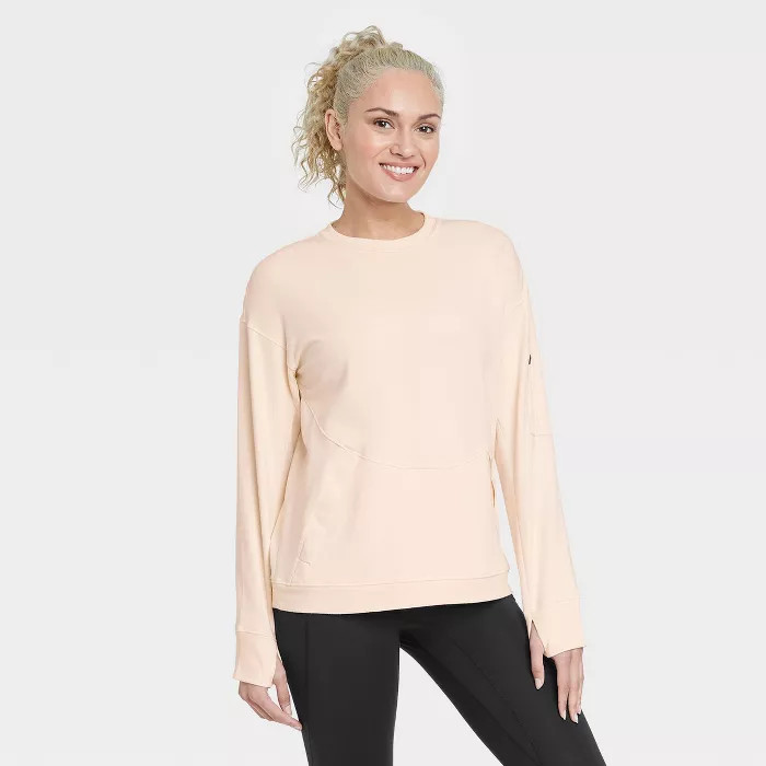 Women's French Terry Modern Crewneck Sweatshirt - All in Motion™ Ivory M | Target
