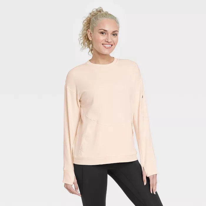 Women&#39;s French Terry Modern Crewneck Sweatshirt - All in Motion&#8482; Ivory M | Target